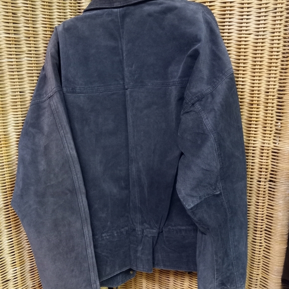 Vintage Out Brook Jacket Navy Blue Suede Leather Distressed  Size L/44 - Picture 5 of 12